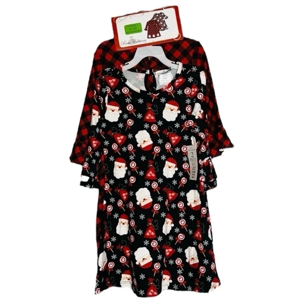 Rare Editions Girls Size 6‎ Christmas Holiday Santa Red & Black Dress 2 Pack